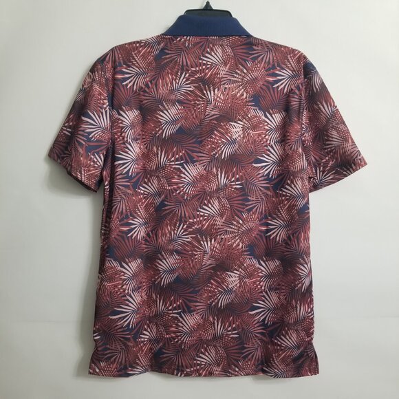Apt 9 Men M Short Sleeve Hawaiian Premiere Flex Polo Shirt Blue Maroon Pink - Picture 8 of 12